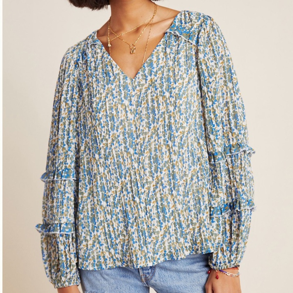 Anthropologie Maeve Pleated Blouse Size Large - Picture 4 of 5